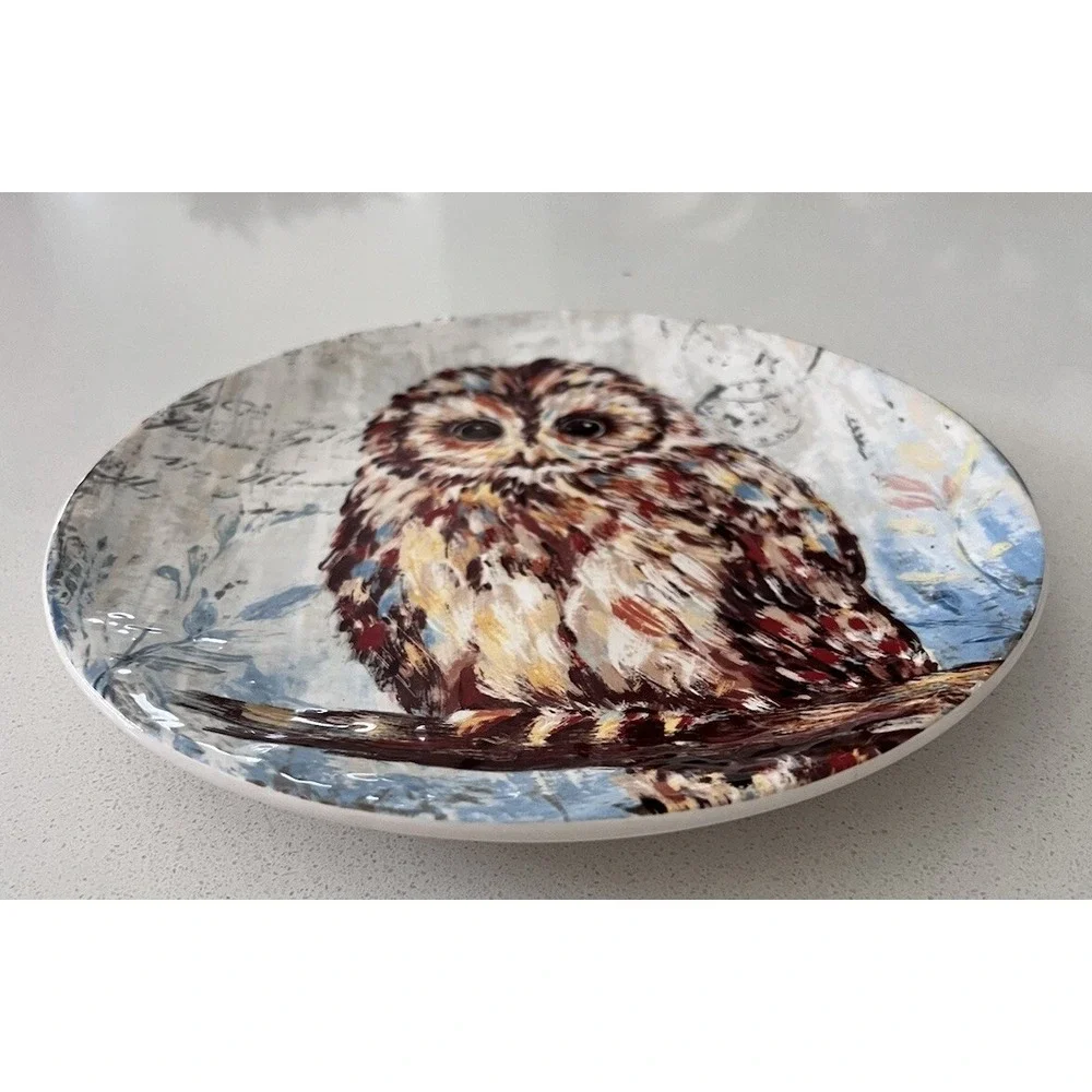 Pier 1 Imports Snow Owl Ironstone Plate Textured Script‎ Postcard 8.75